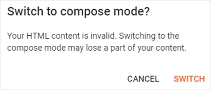 The Blogger message that the HTML content is invalid