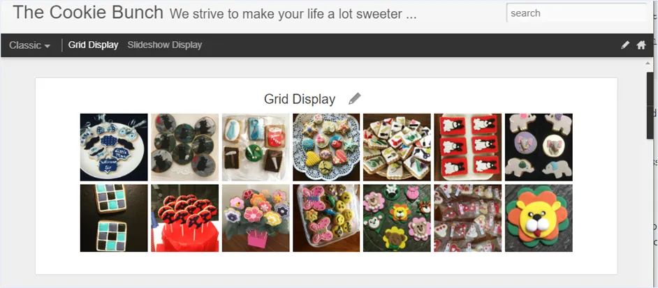 A Blogger page with an Instagram grid under the page title