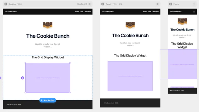 A Framer Embed element on the Desktop, Tablet and Phone views