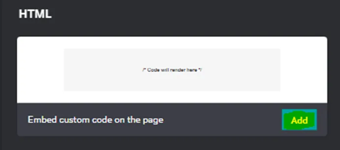 The GoDaddy HTML section with the Add button marked