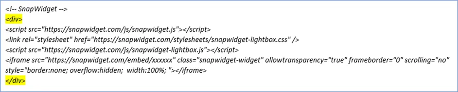 SnapWidget embed code wrapped in an opening and closing div tag