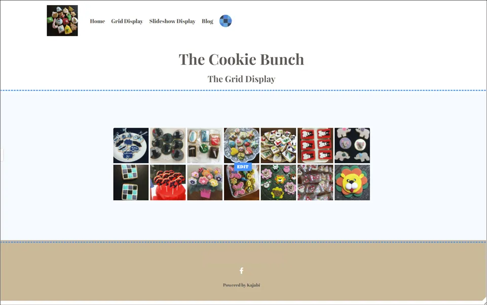 A Kajabi page preview with an Instagram grid set to 8 columns