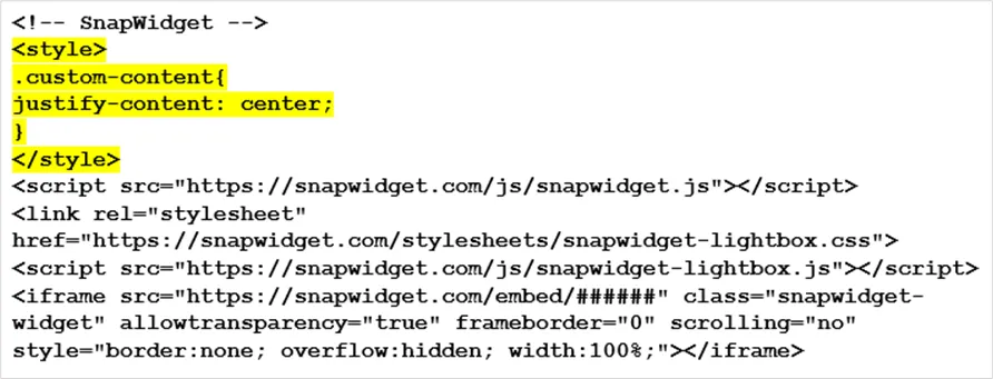 SnapWidget embed code with a style block that centers the widget