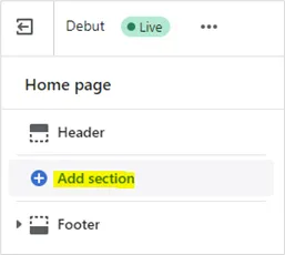 Add section in the Shopify theme editor