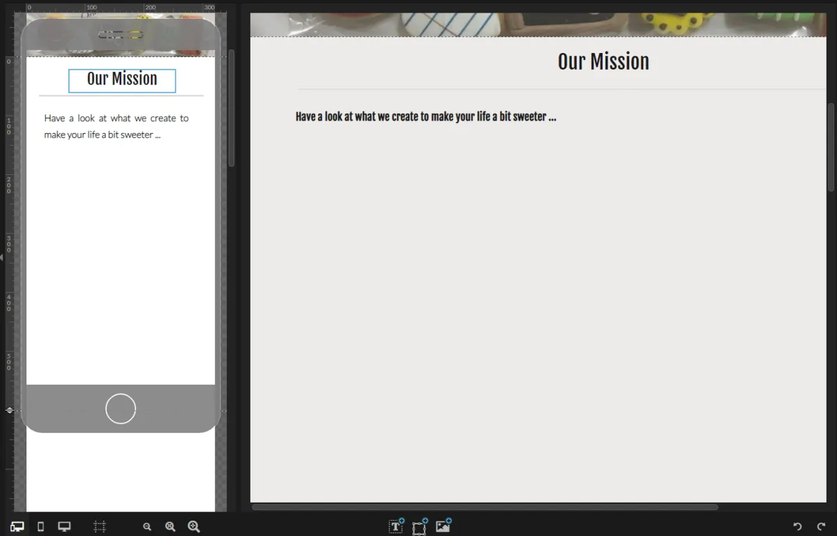 The Showit editor with the mobile and desktop canvases side by side