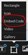 Embed Code in the Showit add menu
