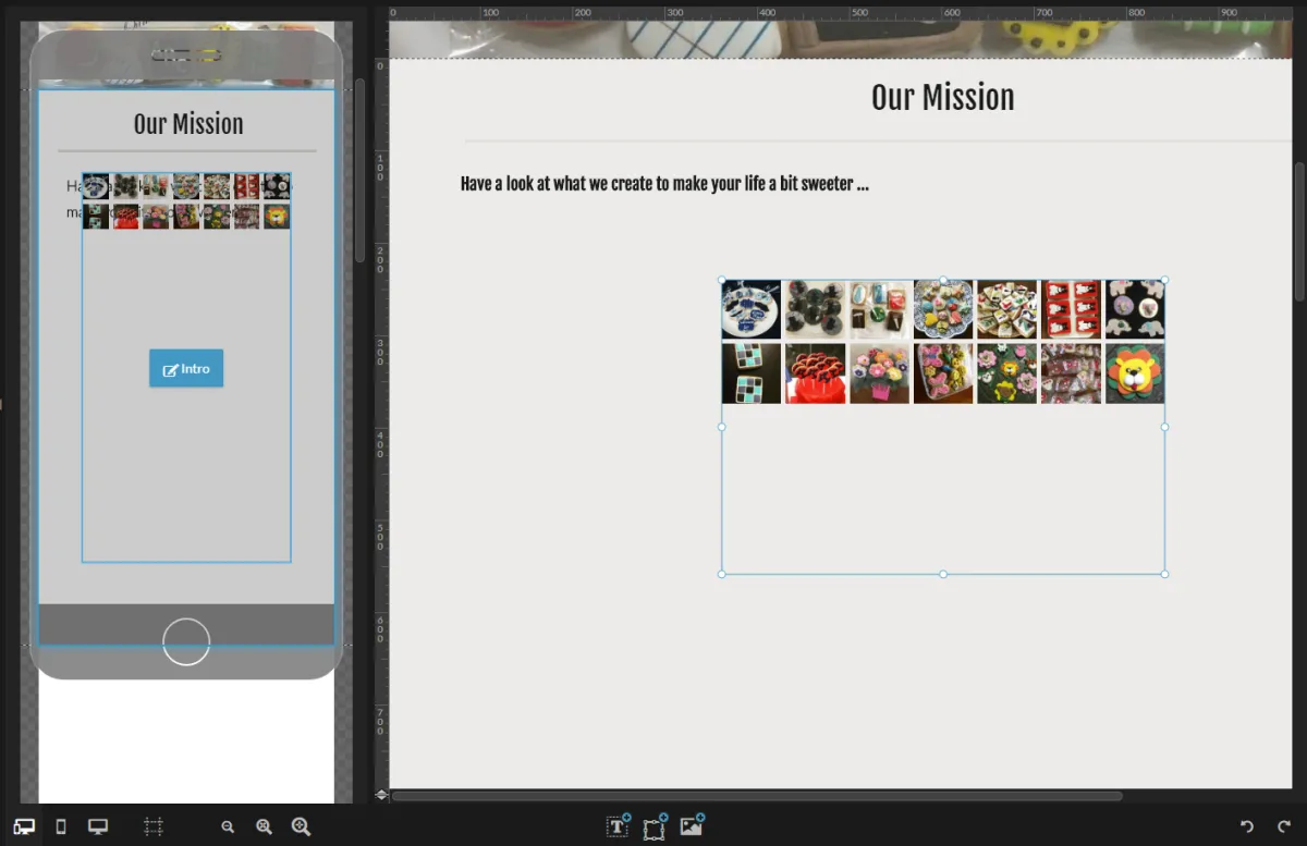 An Instagram grid in a Showit Embed Code element on both canvases