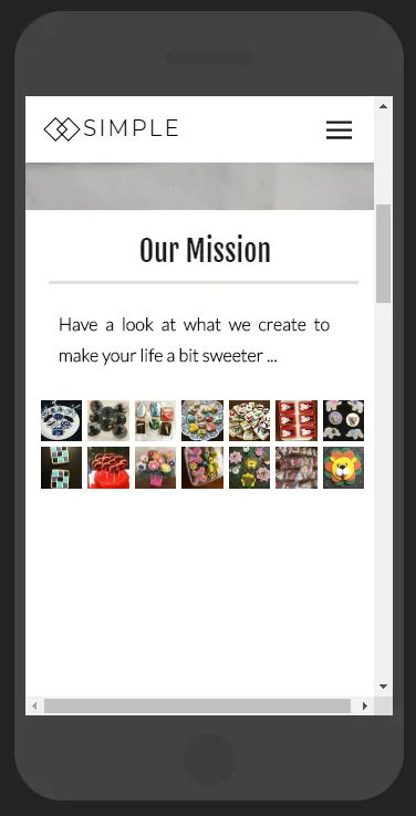 A Showit mobile preview with an Instagram grid under the intro text