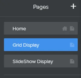 The Weebly Pages list with the Grid Display page selected