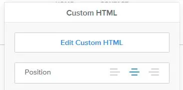 Weebly Custom HTML settings with Edit Custom HTML and Position set to center