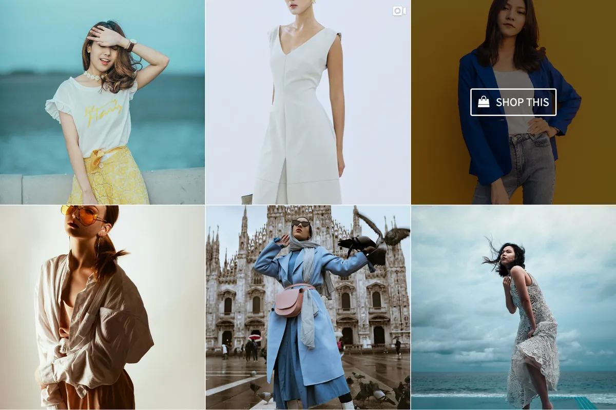 A SnapWidget Instagram grid where one photo shows a Shop This button